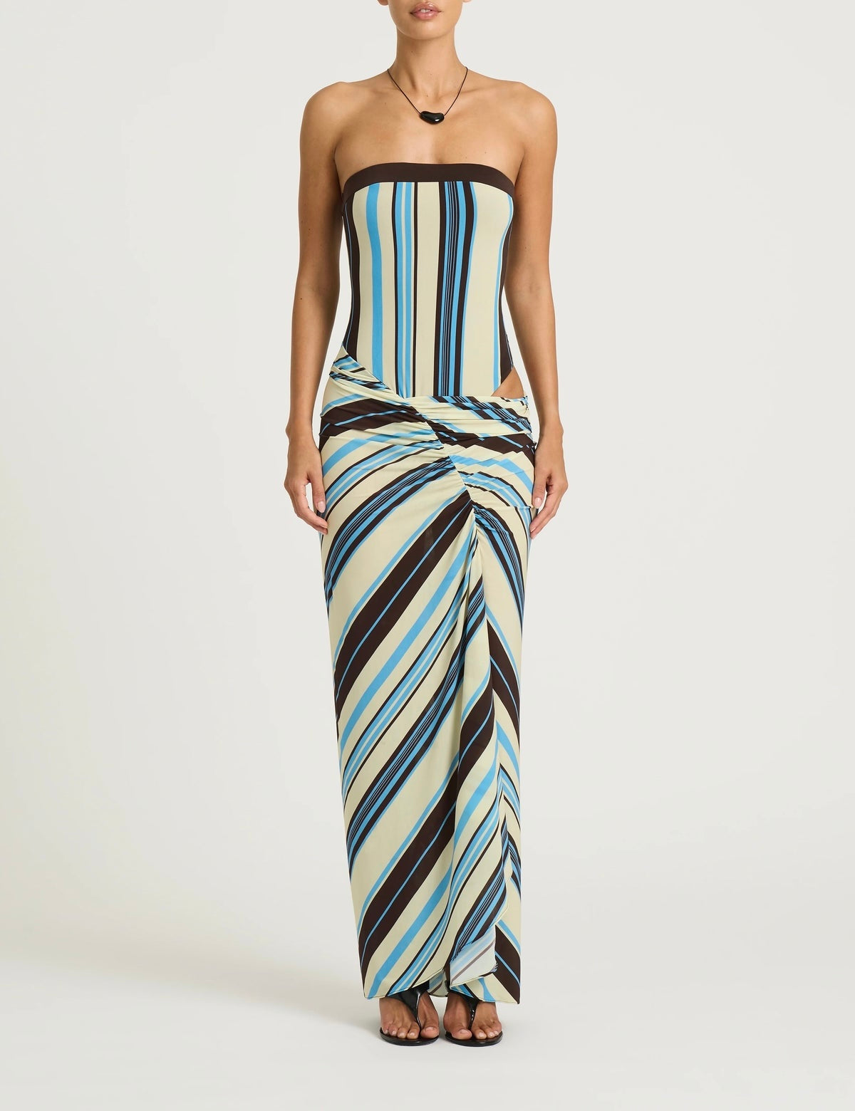 Stripes Asymmetric Maxi Dress