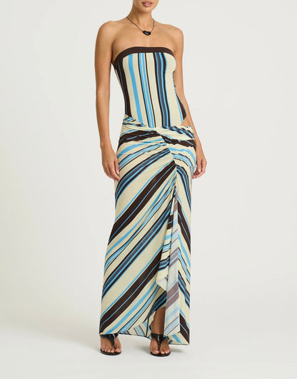 Stripes Asymmetric Maxi Dress
