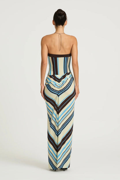 Stripes Asymmetric Maxi Dress