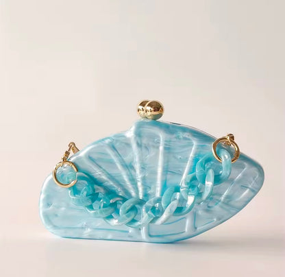 Azure Pearl Saddle Clutch