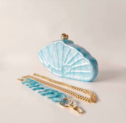 Azure Pearl Saddle Clutch