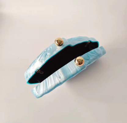 Azure Pearl Saddle Clutch