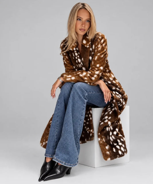 Cindy Deer Print Faux Fur Coat