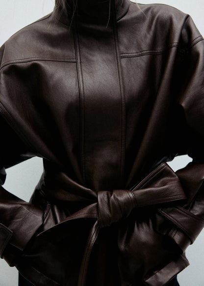 Alessia Luxe Leather Trench Jacket