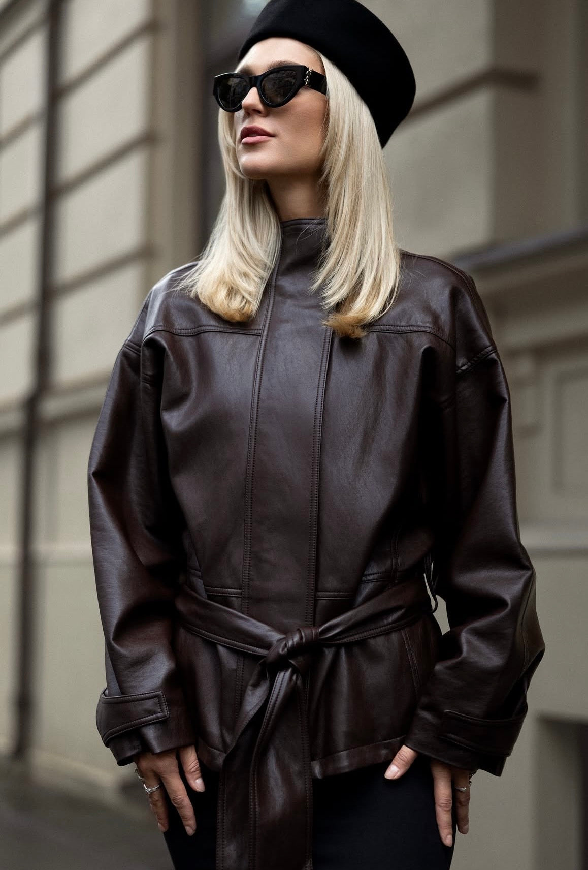 Alessia Luxe Leather Trench Jacket