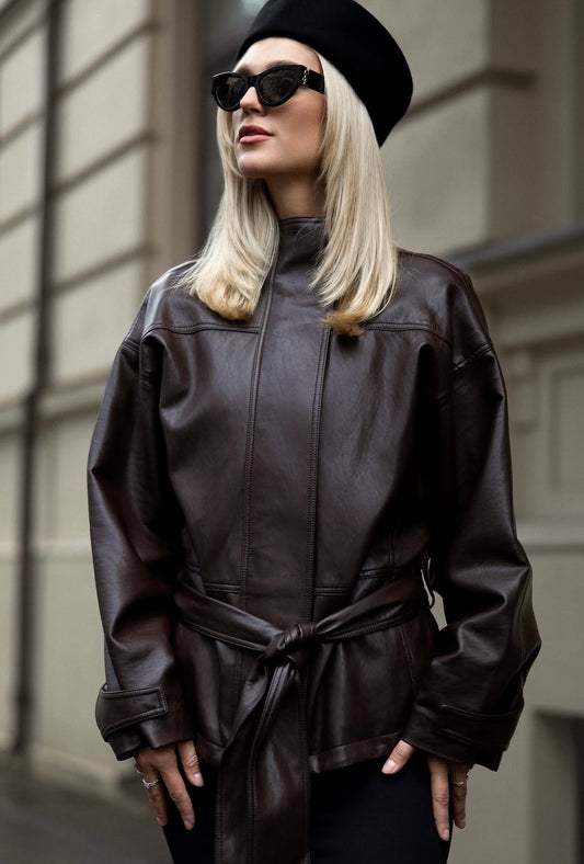 Alessia Luxe Leather Trench Jacket