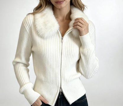 Faux Fur Collar Knit Cardigan
