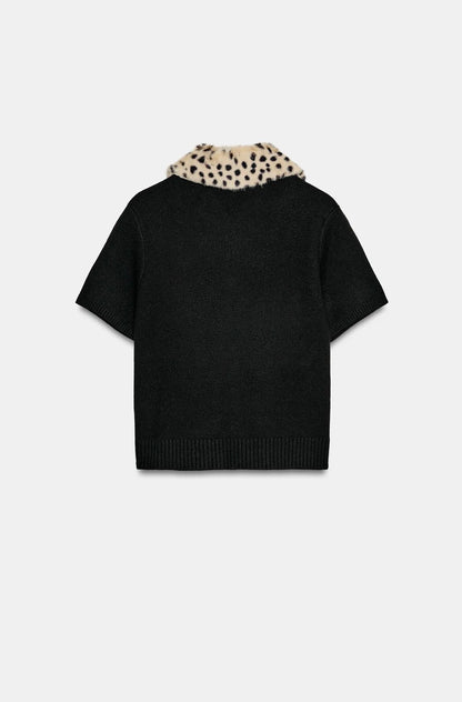 Noir Léopard Short Sleeve Cardigan