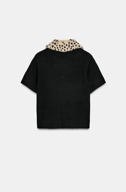 Noir Léopard Short Sleeve Cardigan