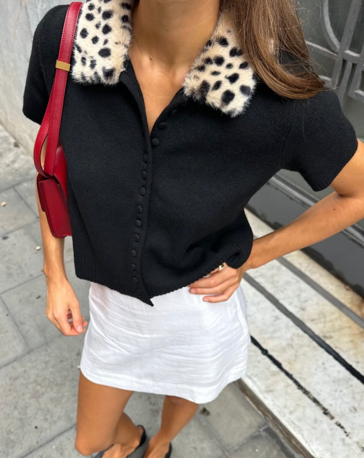 Noir Léopard Short Sleeve Cardigan